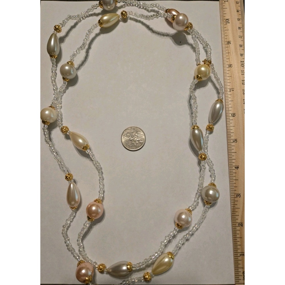 Vintage 1994 Avon Pearly Pastel Faux Pearl Bead 55" Pearl Strand Necklace